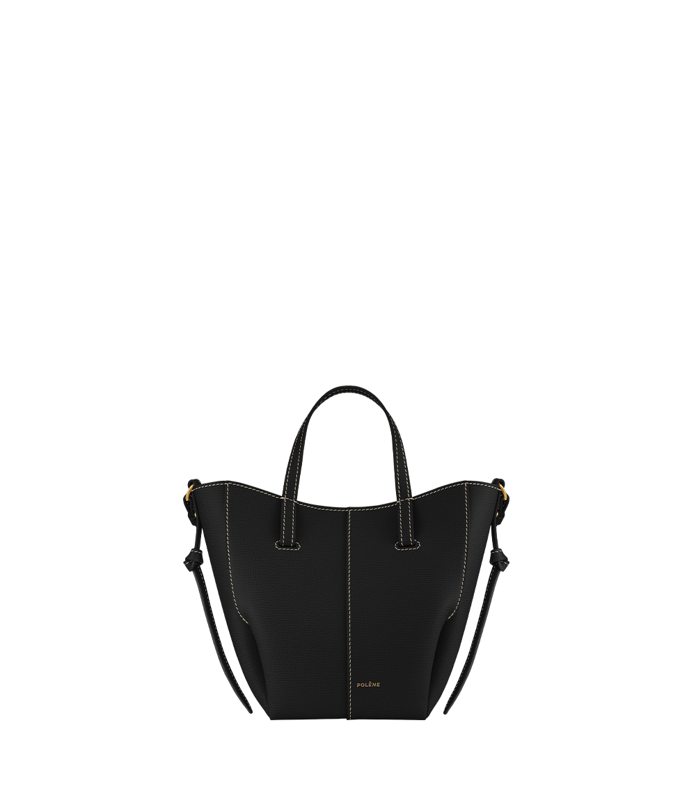 Cyme Tote Nano - Textured Black with Ecru Stitching